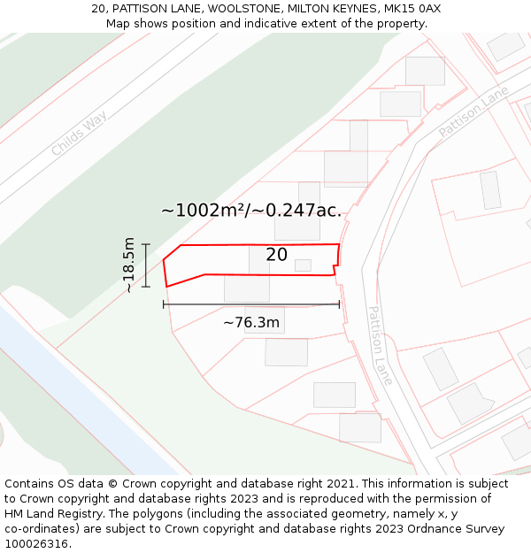 20, PATTISON LANE, WOOLSTONE, MILTON KEYNES, MK15 0AX: Plot and title map