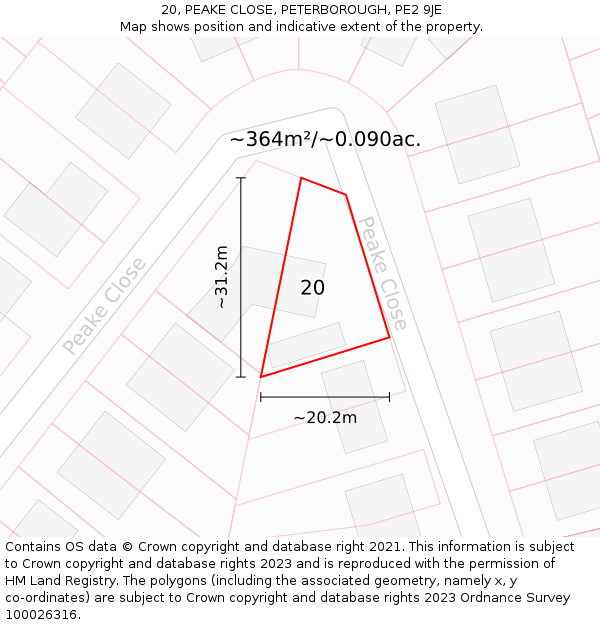 20, PEAKE CLOSE, PETERBOROUGH, PE2 9JE: Plot and title map