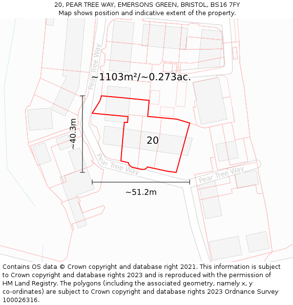 20, PEAR TREE WAY, EMERSONS GREEN, BRISTOL, BS16 7FY: Plot and title map