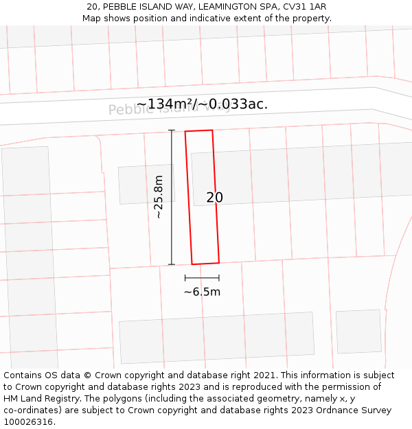 20, PEBBLE ISLAND WAY, LEAMINGTON SPA, CV31 1AR: Plot and title map