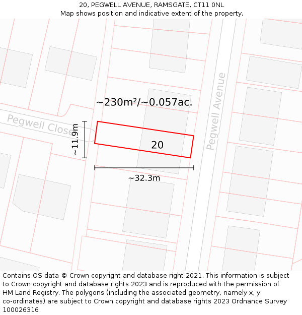 20, PEGWELL AVENUE, RAMSGATE, CT11 0NL: Plot and title map