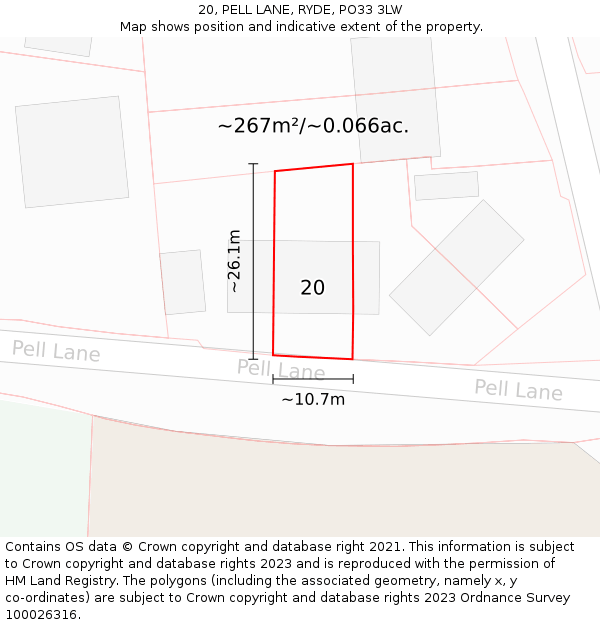 20, PELL LANE, RYDE, PO33 3LW: Plot and title map