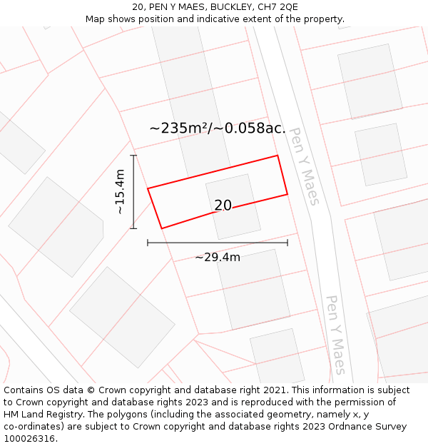 20, PEN Y MAES, BUCKLEY, CH7 2QE: Plot and title map