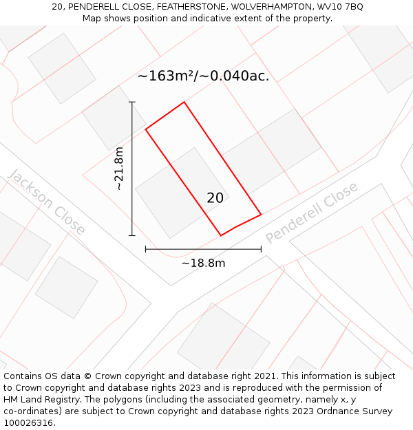20, PENDERELL CLOSE, FEATHERSTONE, WOLVERHAMPTON, WV10 7BQ: Plot and title map