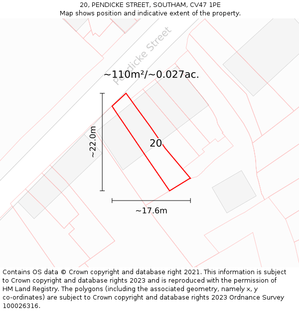 20, PENDICKE STREET, SOUTHAM, CV47 1PE: Plot and title map