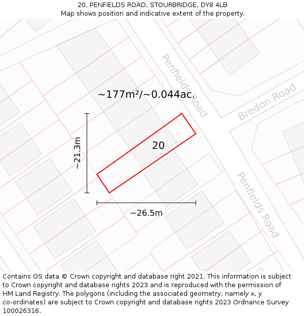 20, PENFIELDS ROAD, STOURBRIDGE, DY8 4LB: Plot and title map