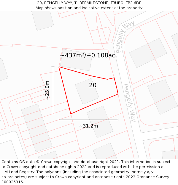 20, PENGELLY WAY, THREEMILESTONE, TRURO, TR3 6DP: Plot and title map