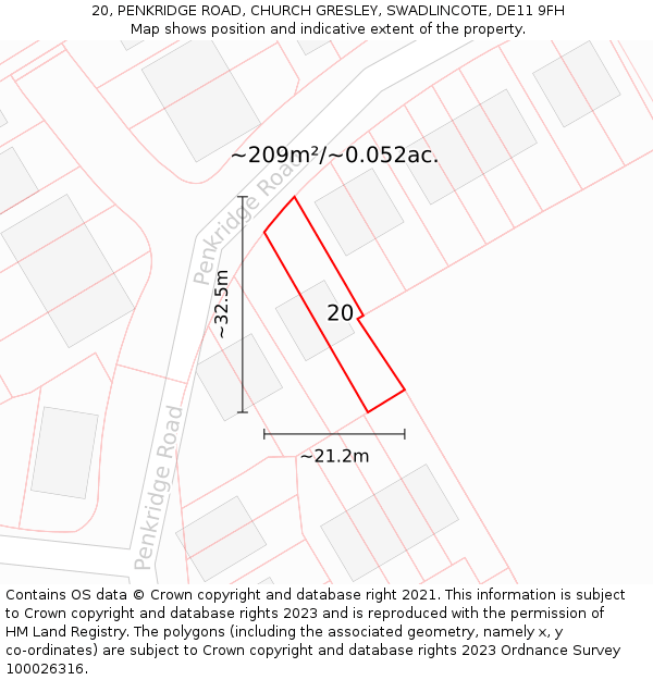 20, PENKRIDGE ROAD, CHURCH GRESLEY, SWADLINCOTE, DE11 9FH: Plot and title map
