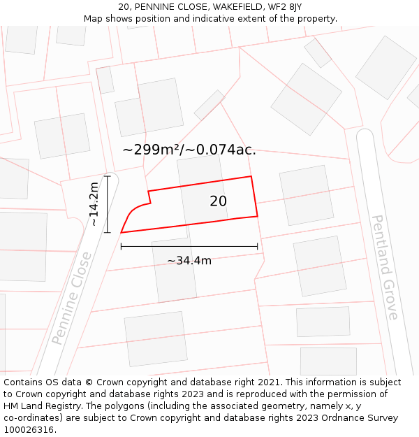 20, PENNINE CLOSE, WAKEFIELD, WF2 8JY: Plot and title map