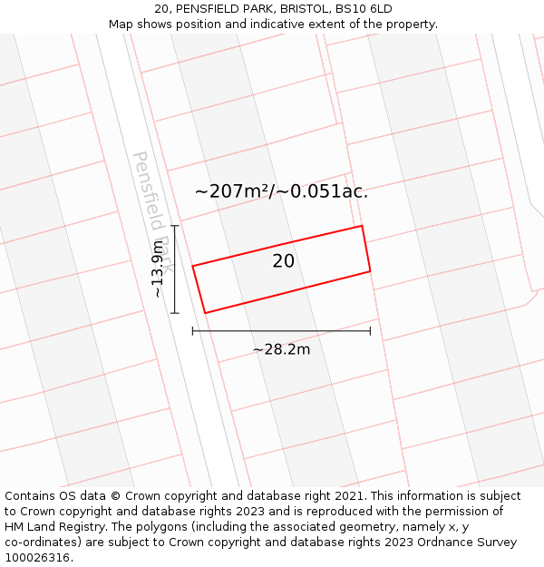 20, PENSFIELD PARK, BRISTOL, BS10 6LD: Plot and title map
