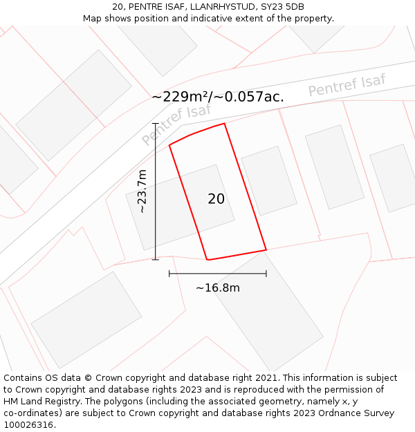 20, PENTRE ISAF, LLANRHYSTUD, SY23 5DB: Plot and title map