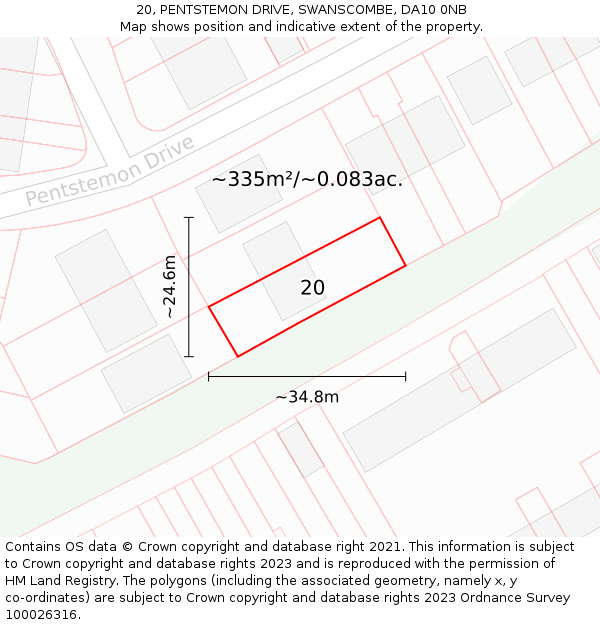 20, PENTSTEMON DRIVE, SWANSCOMBE, DA10 0NB: Plot and title map