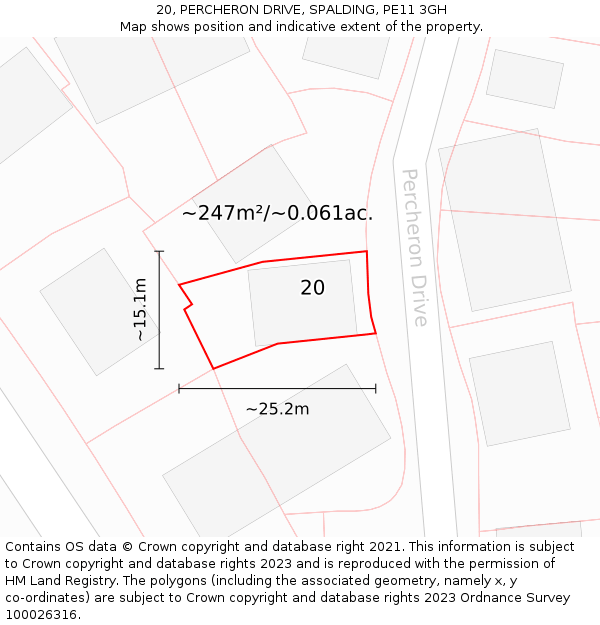20, PERCHERON DRIVE, SPALDING, PE11 3GH: Plot and title map