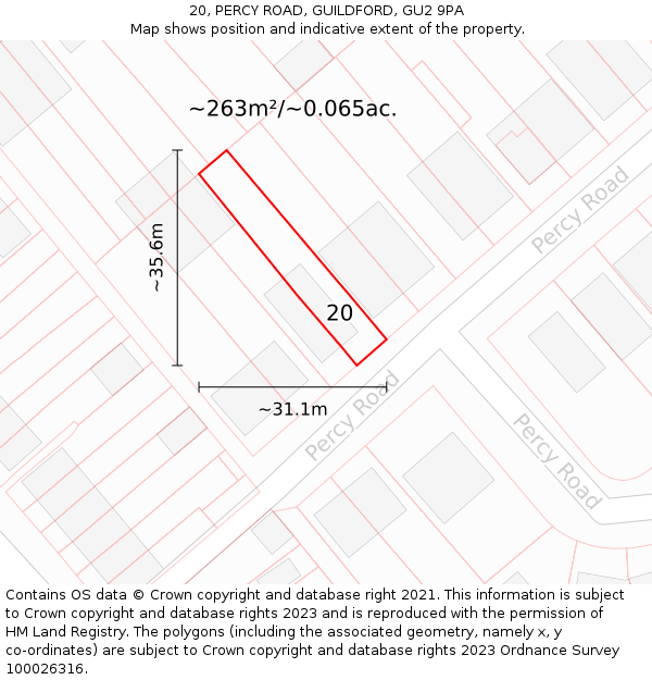 20, PERCY ROAD, GUILDFORD, GU2 9PA: Plot and title map