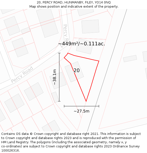 20, PERCY ROAD, HUNMANBY, FILEY, YO14 0NQ: Plot and title map
