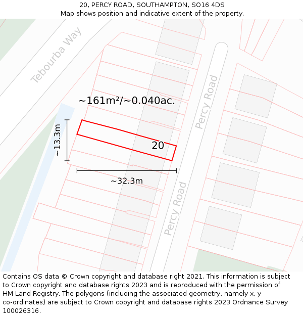 20, PERCY ROAD, SOUTHAMPTON, SO16 4DS: Plot and title map