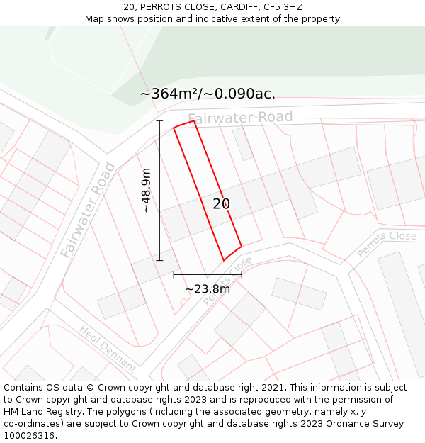 20, PERROTS CLOSE, CARDIFF, CF5 3HZ: Plot and title map