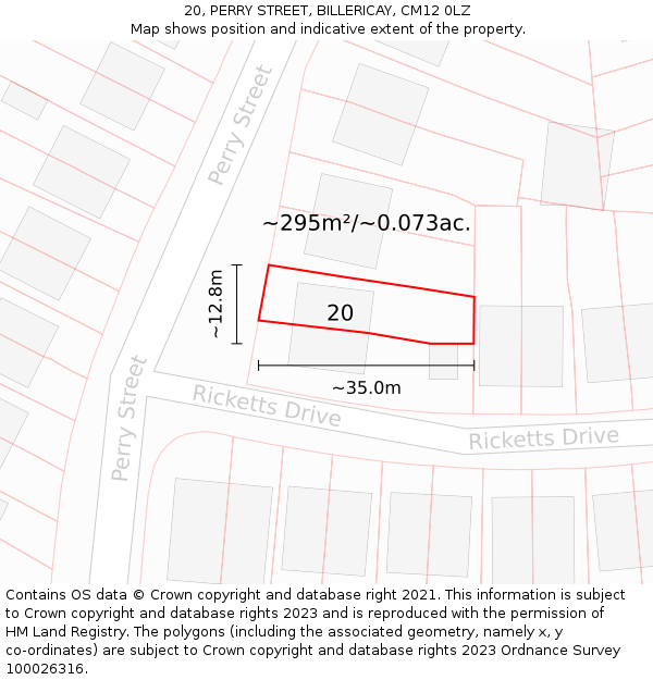 20, PERRY STREET, BILLERICAY, CM12 0LZ: Plot and title map