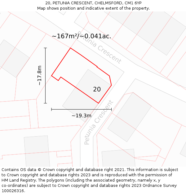 20, PETUNIA CRESCENT, CHELMSFORD, CM1 6YP: Plot and title map
