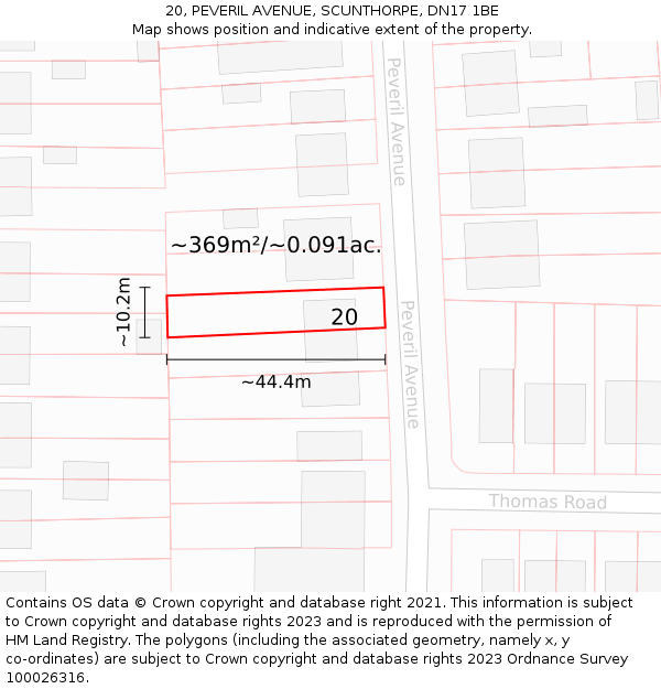 20, PEVERIL AVENUE, SCUNTHORPE, DN17 1BE: Plot and title map