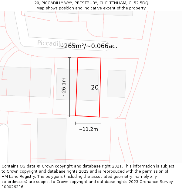 20, PICCADILLY WAY, PRESTBURY, CHELTENHAM, GL52 5DQ: Plot and title map