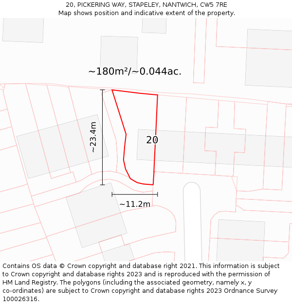 20, PICKERING WAY, STAPELEY, NANTWICH, CW5 7RE: Plot and title map