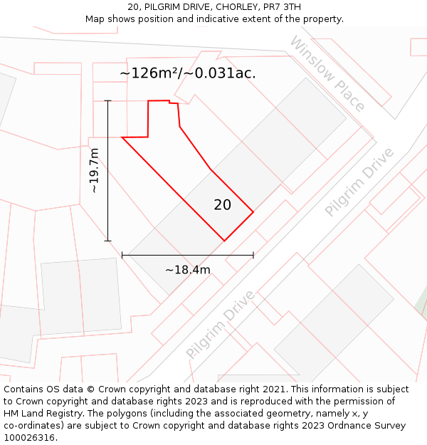 20, PILGRIM DRIVE, CHORLEY, PR7 3TH: Plot and title map