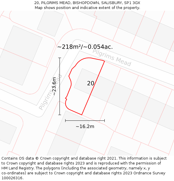 20, PILGRIMS MEAD, BISHOPDOWN, SALISBURY, SP1 3GX: Plot and title map