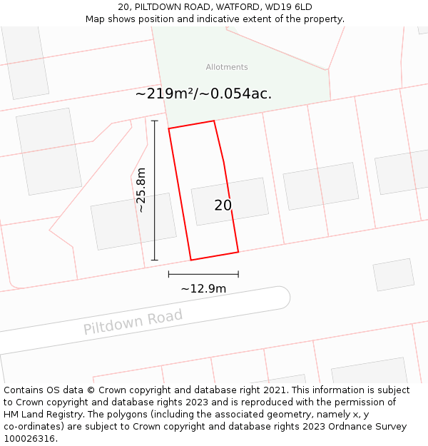 20, PILTDOWN ROAD, WATFORD, WD19 6LD: Plot and title map