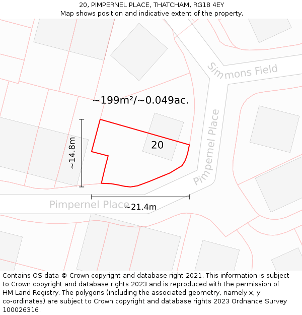 20, PIMPERNEL PLACE, THATCHAM, RG18 4EY: Plot and title map