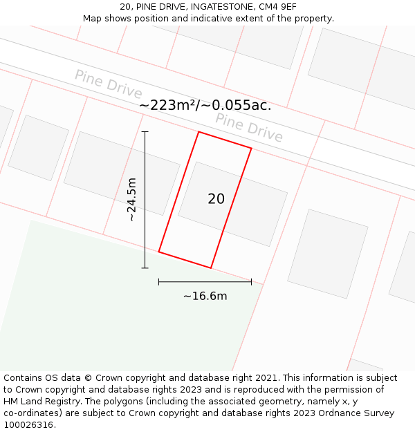 20, PINE DRIVE, INGATESTONE, CM4 9EF: Plot and title map