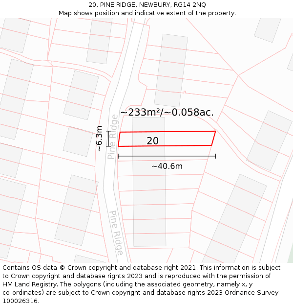 20, PINE RIDGE, NEWBURY, RG14 2NQ: Plot and title map