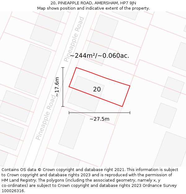 20, PINEAPPLE ROAD, AMERSHAM, HP7 9JN: Plot and title map