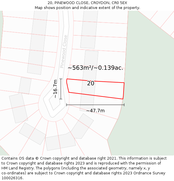 20, PINEWOOD CLOSE, CROYDON, CR0 5EX: Plot and title map