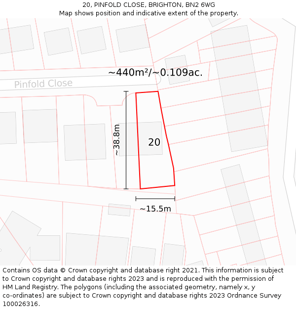 20, PINFOLD CLOSE, BRIGHTON, BN2 6WG: Plot and title map