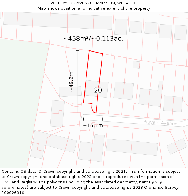 20, PLAYERS AVENUE, MALVERN, WR14 1DU: Plot and title map