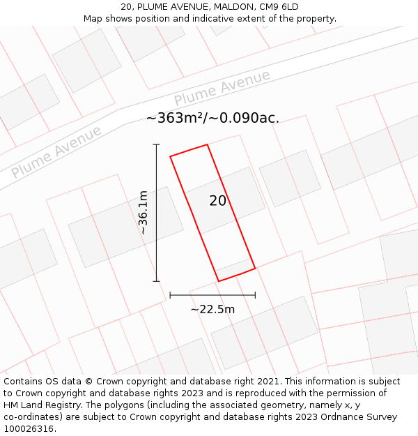 20, PLUME AVENUE, MALDON, CM9 6LD: Plot and title map
