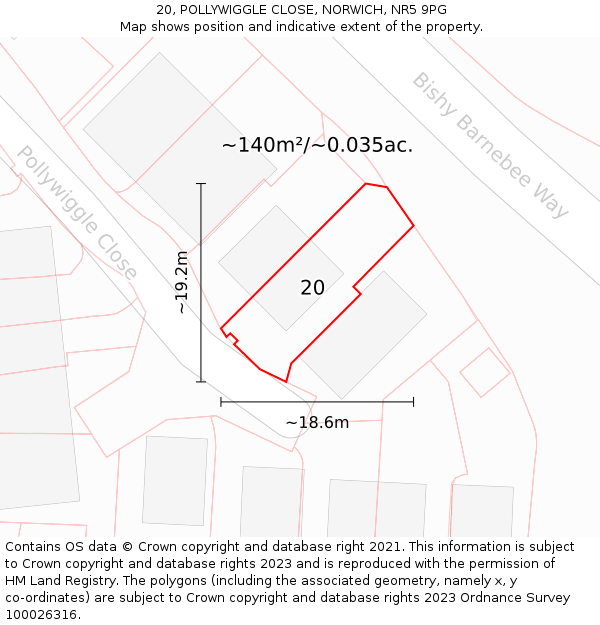 20, POLLYWIGGLE CLOSE, NORWICH, NR5 9PG: Plot and title map