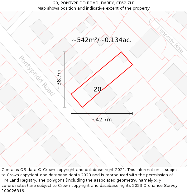 20, PONTYPRIDD ROAD, BARRY, CF62 7LR: Plot and title map