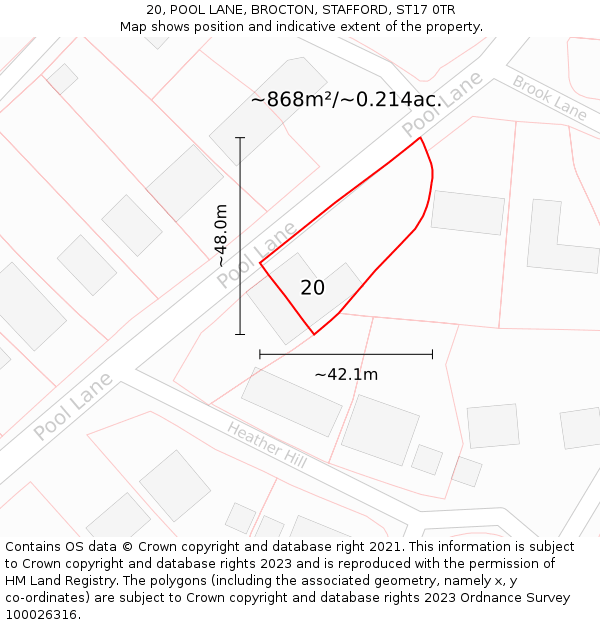 20, POOL LANE, BROCTON, STAFFORD, ST17 0TR: Plot and title map