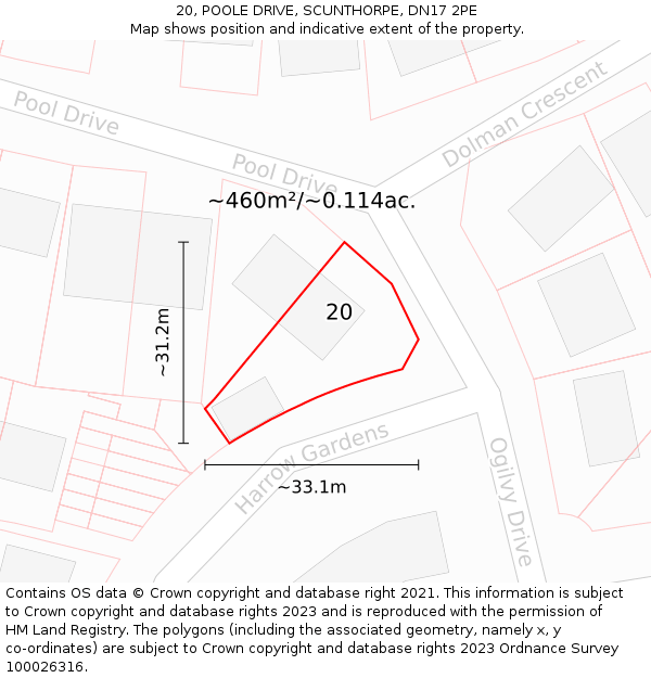 20, POOLE DRIVE, SCUNTHORPE, DN17 2PE: Plot and title map