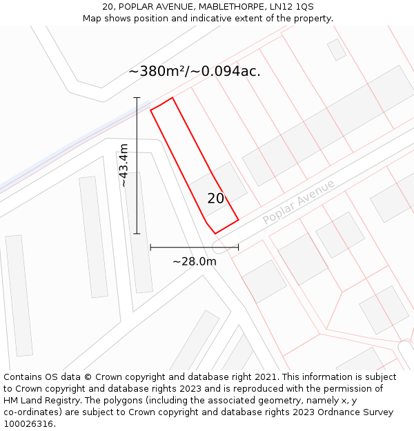 20, POPLAR AVENUE, MABLETHORPE, LN12 1QS: Plot and title map