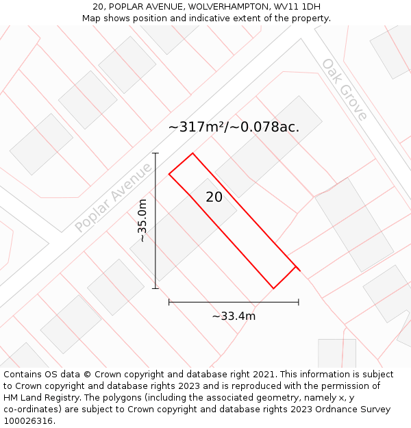 20, POPLAR AVENUE, WOLVERHAMPTON, WV11 1DH: Plot and title map