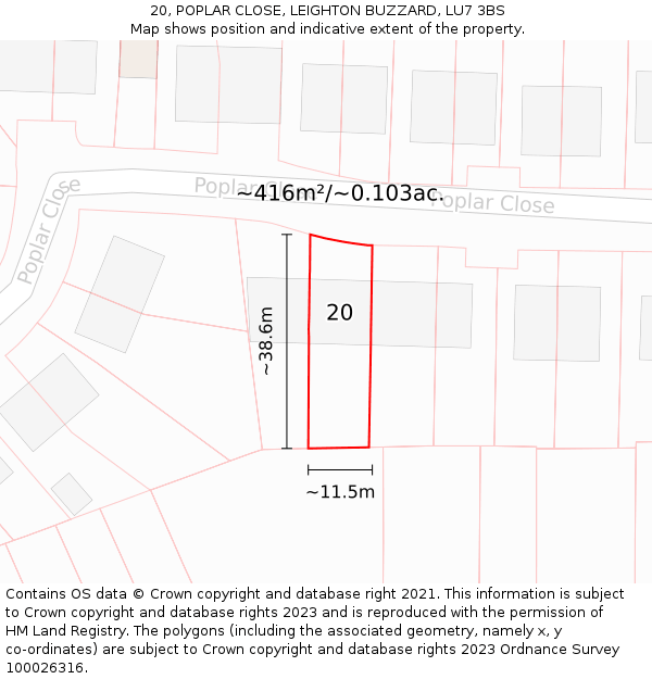 20, POPLAR CLOSE, LEIGHTON BUZZARD, LU7 3BS: Plot and title map