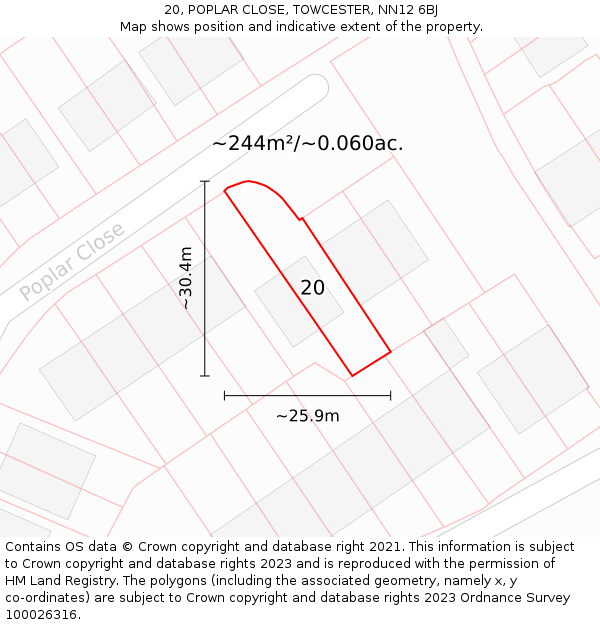 20, POPLAR CLOSE, TOWCESTER, NN12 6BJ: Plot and title map