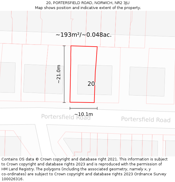 20, PORTERSFIELD ROAD, NORWICH, NR2 3JU: Plot and title map