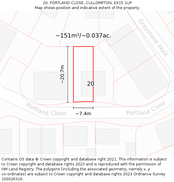 20, PORTLAND CLOSE, CULLOMPTON, EX15 1UP: Plot and title map
