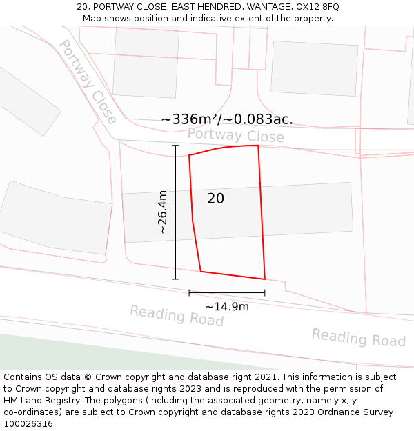 20, PORTWAY CLOSE, EAST HENDRED, WANTAGE, OX12 8FQ: Plot and title map