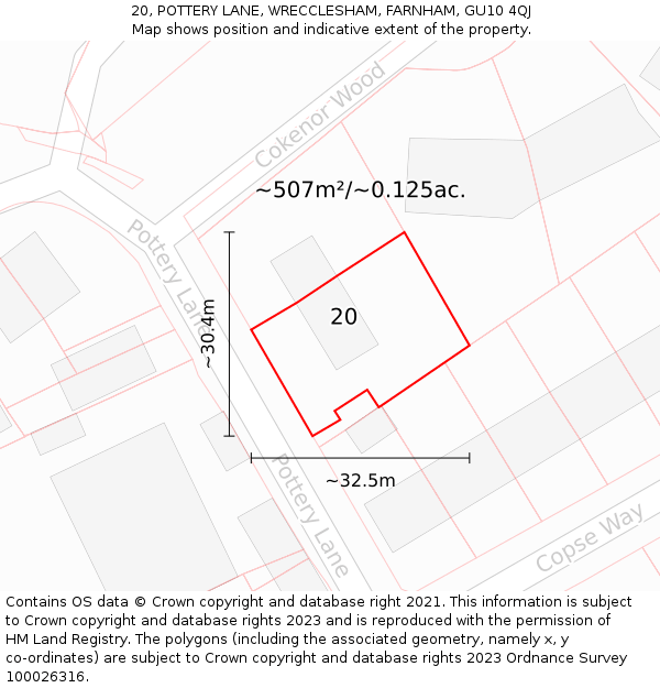 20, POTTERY LANE, WRECCLESHAM, FARNHAM, GU10 4QJ: Plot and title map