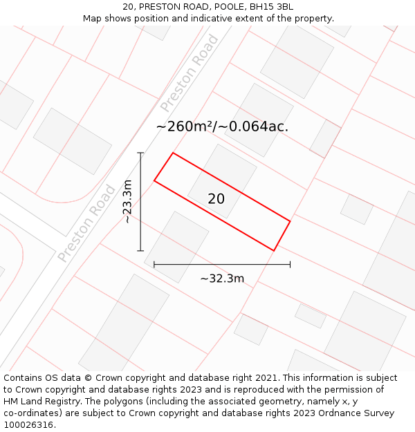 20, PRESTON ROAD, POOLE, BH15 3BL: Plot and title map